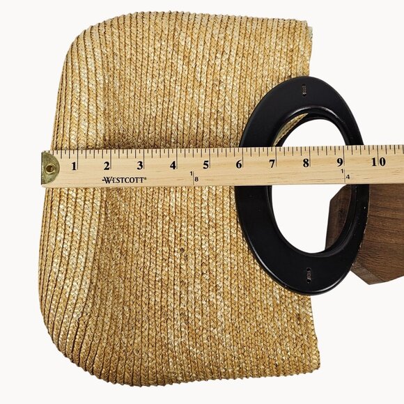 Wicker Wood Handled Handbag Boho Cottagecore Inner Pockets Beach Vacation Trip - Picture 12 of 16